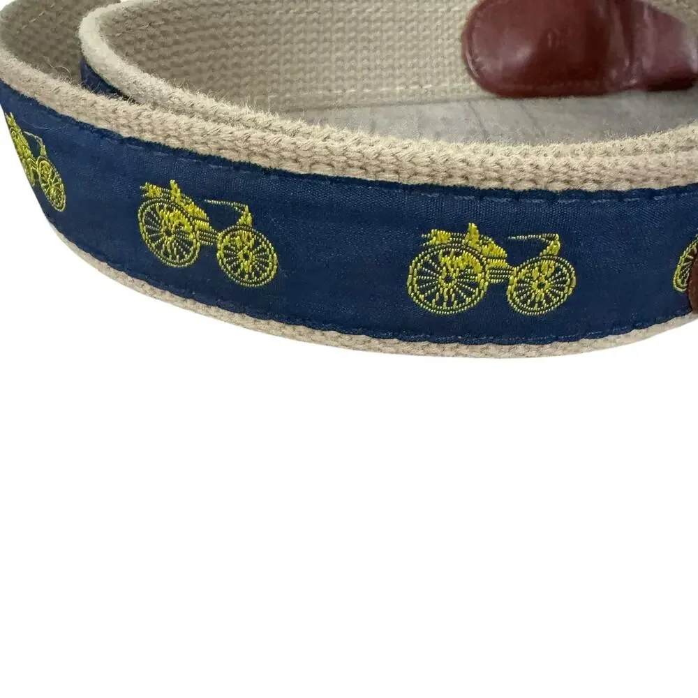Bicycle Pattern Preppy Leather Canvas Belt Size 38 Inches Solid Brass Buckle